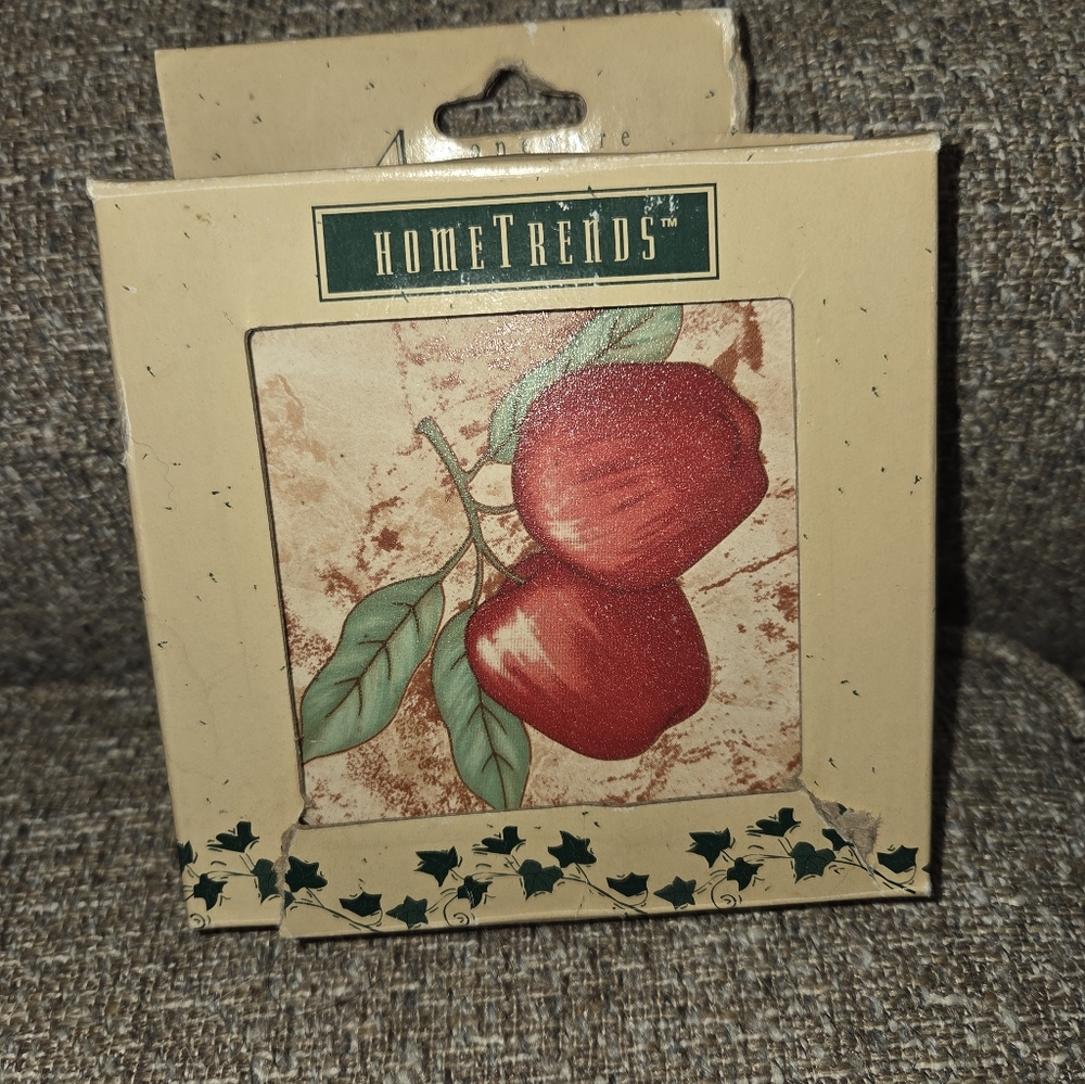 New Home Trends Fruit Stoneware coasters 2 apple, 1 grapes, 1 peaches
